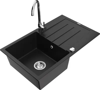 Produktbild von Mexen Bruno 1 Becken-Granitspüle mit Abtropffläche und Mischbatterie Telma, Schwarz - 6513-77-670200-00