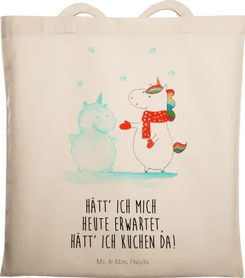 Produktbild von Mr. & Mrs. Panda Shopping Tasche Einhorn Schneemann - Transparent - Geschenk, Unicorn, Schultasche, Kuchen, Laptoptasche, studententasche, Mütze, Tote Bag, Winter, Schnee