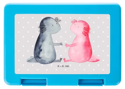 Produktbild von Mr. & Mrs. Panda Snackbox Axolotl Liebe - Grau Pastell - Geschenk, Valentinstag, Paar, Frühstücksdose, Brotzeitdose, Bentobox, Lurch, Speisebehälter, Bento Box, Molch