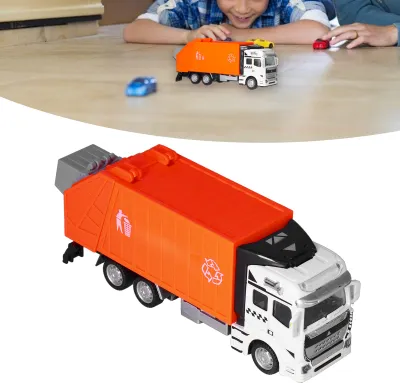 Produktbild von 1:48 Zurückziehen Müllwagen Spielzeug Legierung Kunststoff Lieferung Müll Fahrzeuge Spielzeug Dekoration für JungenOrange