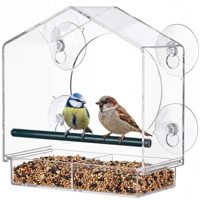Produktbild von Transparent Fenster Futterhaus für Vögel, Vogelhaus Fensterscheibe mit Saugnäpfen, Futterspender für Wildvögel Bird Feeder Vogelfutterhaus mit Saugnäpfe – Größe 21x20x10cm