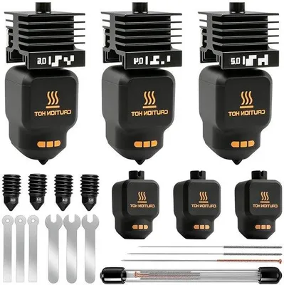 Produktbild von 3 Stück 0,2 mm + 0,4 mm + 0,6 mm Hottend Kit für Bambu Lab P2S/X2D/H2D/H2S, Extruder-Upgrade inklusive gehärteter Stahldüse für hohe Temperaturen, Silikonabdeckung, Reinigungsnadeln aus Stahl
