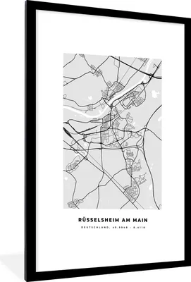 Produktbild von MuchoWow® Gerahmtes Poster Deutschland - Rüsselsheim Am Main - Karte - Stadtplan - Wegbeschreibung 60x90 cm - Poster mit Schwarzem Bilderrahmen Wandposter Rahmen Foto Bilder - Dekoration - Wandposter Wohnzimmer - Hochwertig