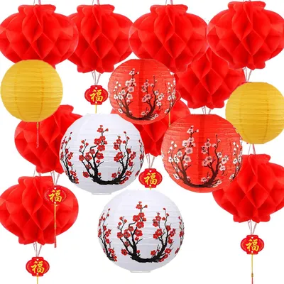 Immagine prodotto di Elzusha - Set di 16 lanterne di carta cinesi con motivo di fiori di ciliegio