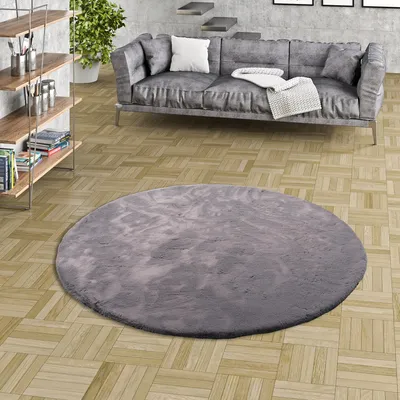 Produktbild von Luxus Super Soft Fellteppich Plush Grau Rund, Größe:120 cm Rund
