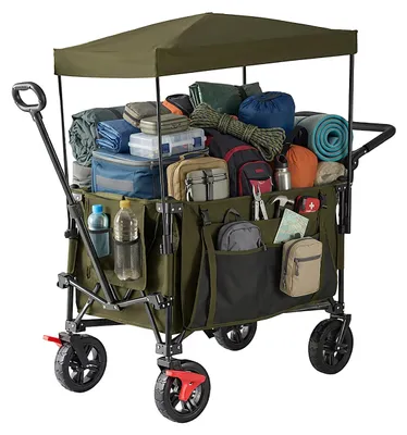 Immagine prodotto di Carretto pieghevole Relaxdays, 150 kg, tettuccio, maniglia telescopica e di trascinamento, ruote in gomma con freno, carrello da trasporto, verde