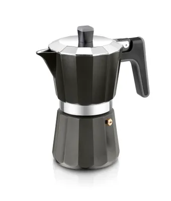 Produktbild von BRA Perfecta Black | Italienische Induktionskaffeemaschine, Aluminium, Fassungsvermögen 12 Tassen, schwarze Farbe