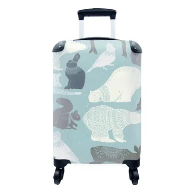 Produktbild von MuchoWow® Koffer Handgepäck Trolley Rollkoffer Kleine Reisekoffer mit 4 Rollen - Tiere - Winter - Muster - Cabin Size < 55x40x23 cm & 55x40x20 cm - Fotokoffer - Kabinenkoffer - Boardgepäck - Reise-Box - Reisekoffer - Reisegepäck - Koffer mit Bild - Trolley für Kinder