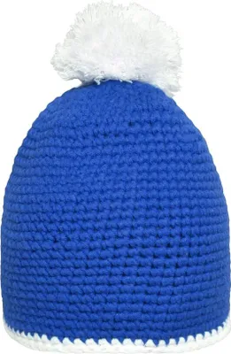 Produktbild von Häkelmütze mit Kontrastrand und Pompon blue/white, Gr. one size