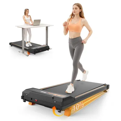 Produktbild von AIORBER 2-in-1 Laufband für Schreibtisch, geneigtes tragbares Mini Walking Pad, Fitnessgerät zum Gehen & Joggen, leise, 440W, Schwarz