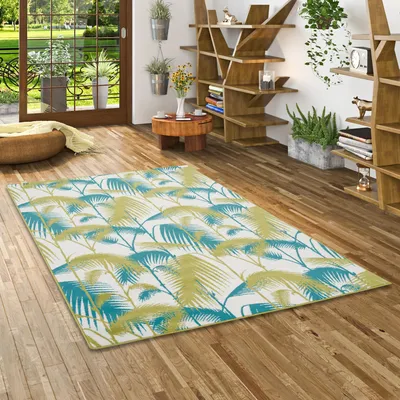 Produktbild von Designer Teppich Samba Türkis Grün Palmen, Größe:80x150 cm