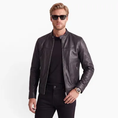 Produktbild von Bohmberg Herren Lederjacke Premium aus Lammnappa Glattleder, Schwarz mit Stehkragen - M