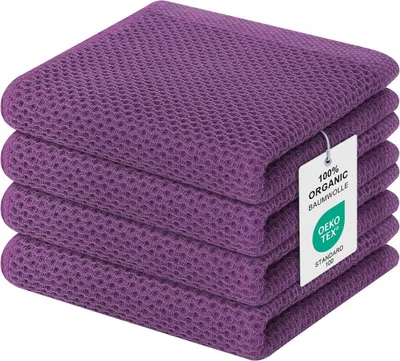 Produktbild von Geschirrtücher 100% Baumwolle, 4er Set, Weich, Saugfähig, Küchentücher, Premium, Lila