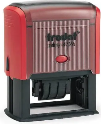 Produktbild von Trodat Datum-PRINTY 4726, max. 75X38 mm, Gehäuse rot, individuelle Stempelplatte mit Ihrem Wunschtext, Stempelkissen schwarz