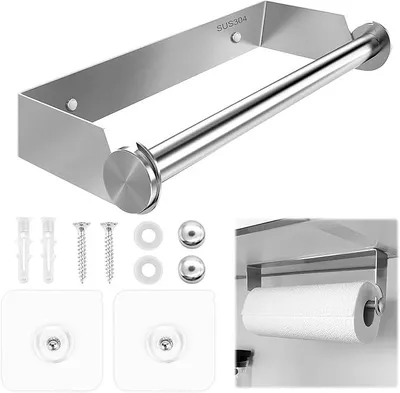 Produktbild von PolkaHome® Küchenrollenhalter ohne Bohren – Edelstahl SUS304 Wandhalterung für Küchenrolle, Alufolie & Frischhaltefolie, 28 cm, mit