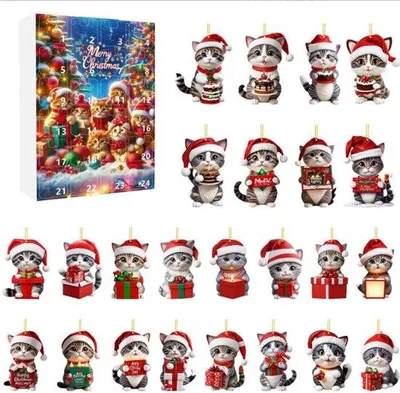 Produktbild von Weihnachtsbaumornament, Adventskalender-Dekoration 2024, 24-tägiger Adventskalender, 2D-Acryl-Anhänger, Weihnachtsbaumschmuck