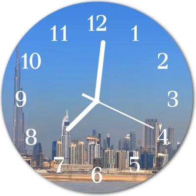 Produktbild von Glasuhr Wanduhr Küchenuhr Echt-Glas 30fi cm Skyline Dubai mehrfarbig