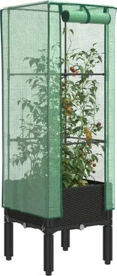 Produktbild von HOMMIE Garten-Pflanzgefäß/Hochbeet Moderne - Pflanzkübel - Blumentopf mit Gewächshaus-Aufsatz Rattan-Optik 40x40x140cm NEU172803 - Beete