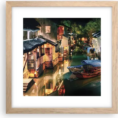 Produktbild von Gerahmtes Poster - Rahmen in heller Eiche - Chinesisch Stadt Nacht - 30x30 cm - Wand Bild - Wanddeko - Wandbilder - Kunstposter - Wandposter - Bilderrahmen - Bilder - Kunstdruck - P2NAC30x30-4657