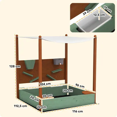 Immagine prodotto di AIYAPLAY Sabbiere con tetto 116x112,5 cm Sabbiere in legno per bambini dai 3 ai 6 anni