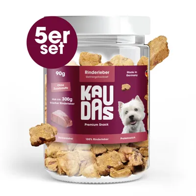 Produktbild von KAUDAS Hundesnack RinderleberPur - 5× 90g gefriergetrocknete Rinderleber - 300g Rohgewicht