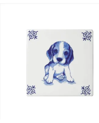 Image de Heinen Delfts Blauw – Carreau en faïence représentant un chien – Délft Bleu – 13 cm