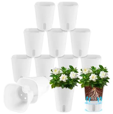 Image de Omgoods - Lot de 12 pots d'auto-arrosage - Indicateur de niveau d'eau de 9,5 cm - Système d'arrosage - Intérieur/Extérieur - Absorption automatique de l'eau - Convient aux plantes hydroponiques - Pot de fleurs
