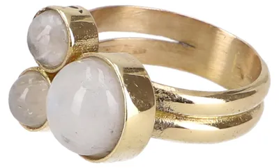 Produktbild von Goldfarbener Ring, Modeschmuck - Mondstein, Weiß, Messing, Ringgröße: 53 (16,9 Mm), 1,2*2 cm