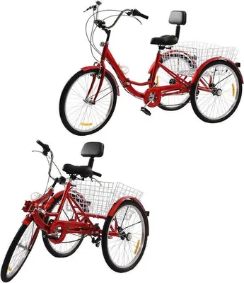 Productafbeelding van Volwassen Driewieler - Driewiel fiets - Comfortabel Fietsen - Opvouwbaar Frame - 24 inch - Rood