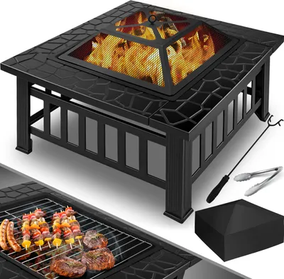 Produktbild von KESSER® Feuerstelle mit Grillrost & Grillzange Feuerschale 82x82x50cm, 3in1 Multifunktional Fire Pit für Heizung/BBQ Grill, Garten Terrasse , Metall Feuerkorb mit Schutzhülle Schürhaken Funkenschutz