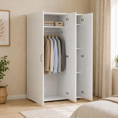 Image de Pettineo - Garde-robe 3 Portes, 111x52 cm Blanc, Porte-manteaux