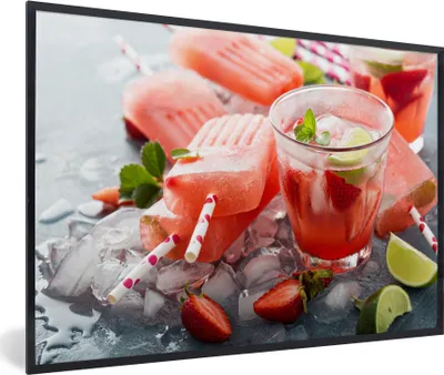 Produktbild von MuchoWow® MuchoWow® Gerahmtes Poster Lachsrosa Eiscreme und Getränke 60x40 cm - Poster mit zchwarzem Bilderrahmen - Printing - Wanddeko Schlafzimmer