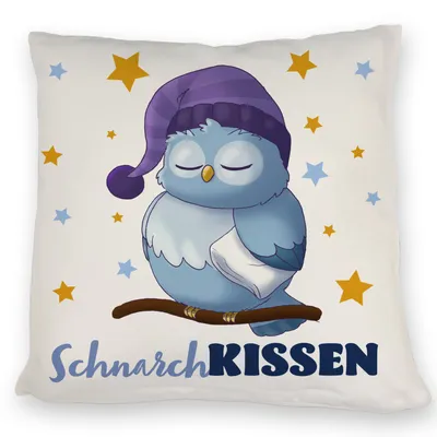 Produktbild von Schlafende Eule Kissen mit Spruch SchnarchKissen
