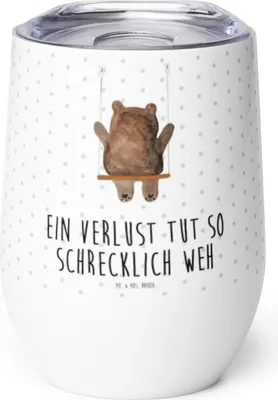 Produktbild von Mr. & Mrs. Panda Thermo Becher Bär Schaukel - Weiß - Geschenk, Weinbecher, kaffee tasse, Thermobecher, thermosbecher, glühweinbecher, Teddy