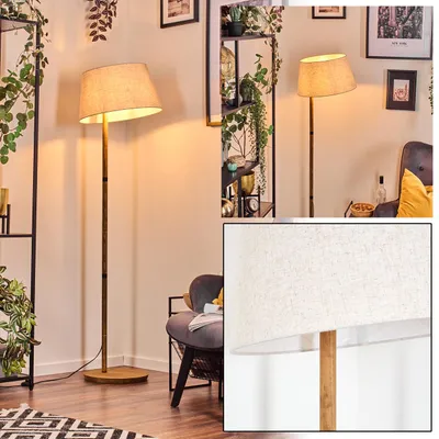 Produktbild von Schiavonea Stehlampe mit Holzfuß und Schirm aus Stoff