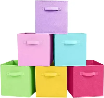 Image de Boîte de rangement, lot de 6, cubes de rangement pliables, boîte de rangement en tissu