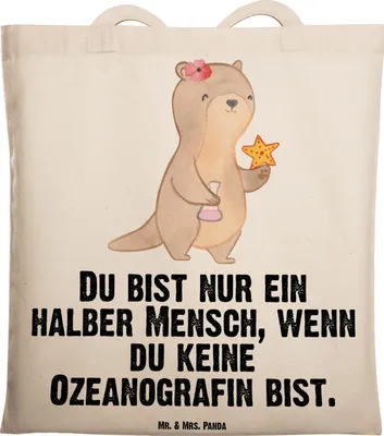 Produktbild von Mr. & Mrs. Panda Tote Bag Ozeanografin Herz - Transparent - Geschenk, Studium, Laptoptasche, Jutebeutel, Witzig, Lustig, Shopping Tasche, Spruch, Meeresbiologin