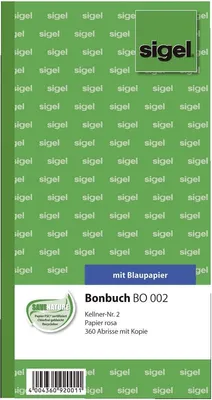 Productafbeelding van SIGEL BO002 Bonboek - Bedieningsbonnen, nummer 2, 360 bonnen per rol, blauw, roze, 105x200 mm, 2 x 60 vellen