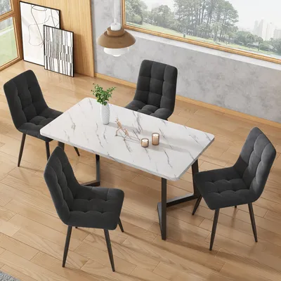 Immagine prodotto di Sedia da pranzo Sweiko (set di 4 sedie da cucina sedia da soggiorno, 4 pezzi), sedia imbottita con schienale, seduta in velluto, struttura in metallo
