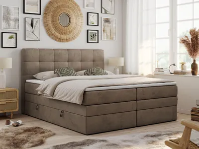 Produktbild von Boxspringbett mit Kopfteil und Topper, Polsterbett - LUKA-KING - 180x200cm - Braun - H4