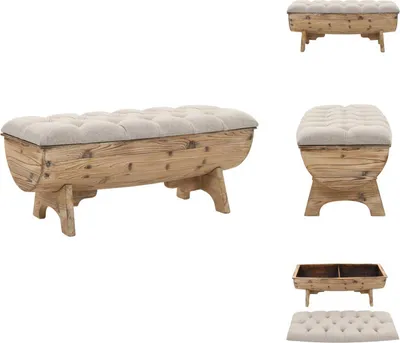 Image de vidaXL Banc de rangement en bois massif et tissu 103 x 51 x 44 cm - Bancs de coffre et de couloir