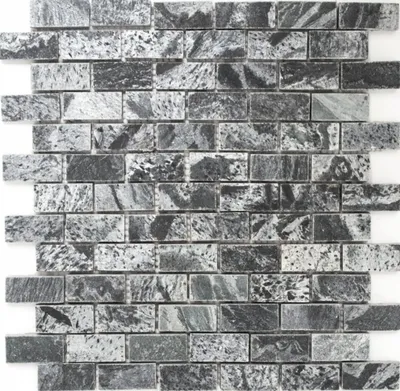 Produktbild von Mosaik Fliese Quarzit Naturstein Brick silbergrau poliert MOS28-0202_C_f