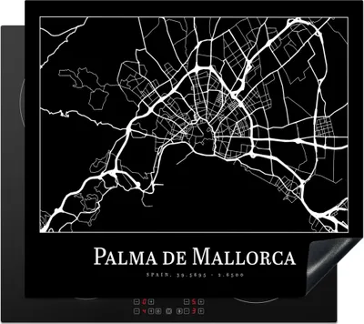 Produktbild von KitchenYeah© Herdabdeckplatte Karte - Stadtplan - Palma de Mallorca - Karte , 58x51cm, Küche Deko, Glaskeramikkochfeld Herdabdeckung, Abdeckplatte fùr Kochfeld