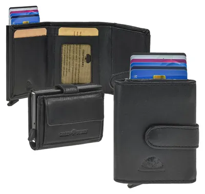 Produktbild von Greenburry Kartenetui Leder 8x10cm mit Münzfach Portemonnaie "Cow Nappa" schwarz