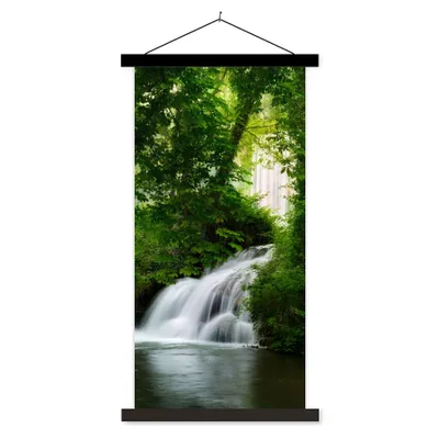 Produktbild von MuchoWow® Textilposter Wasserfall - Natur - Grün 90x180 cm mit schwarzem Rahmen - Dekoration Wohnzimmer