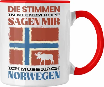 Produktbild von Trendation - Norwegen Geschenke Tasse Flagge Nordkap Elch Die Stimmen In Meinem Kopf Sagen Ich Muss Nach Norwegen (Rot)