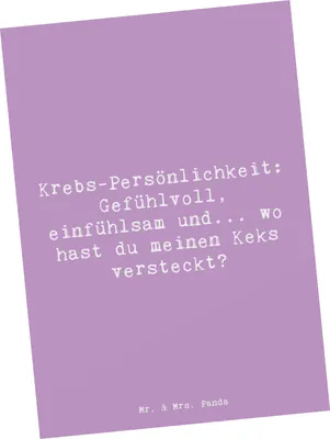 Produktbild von Mr. & Mrs. Panda Postkarte Spruch Krebs Gefühlswelt - Lavendeltraum - Geschenk, Geschenke Sternzeichen, Tierkreiszeichen, Emotionalität, Ansichtskarten, Postkarten