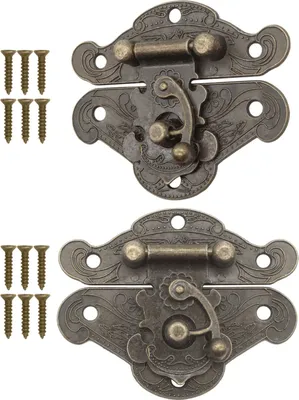 Produktbild von 'FUXXER® - 2x Antike Verschlüsse, Rast-Haken, Schloss, Bronze Eisen Design, Beschläge für Truhen Kist'