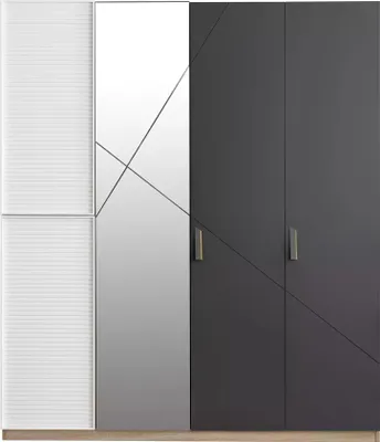 Produktbild von Kleiderschrank 4 Türen Moden Schrank Holz Grau Spiegel Kinderzimmer