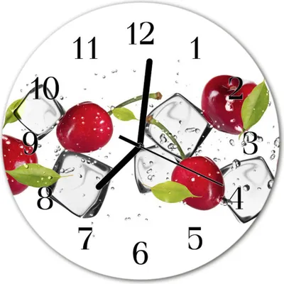Produktbild von Glasuhr Wanduhr Küchenuhr Echt-Glas 30fi cm Kirschen Eis rot